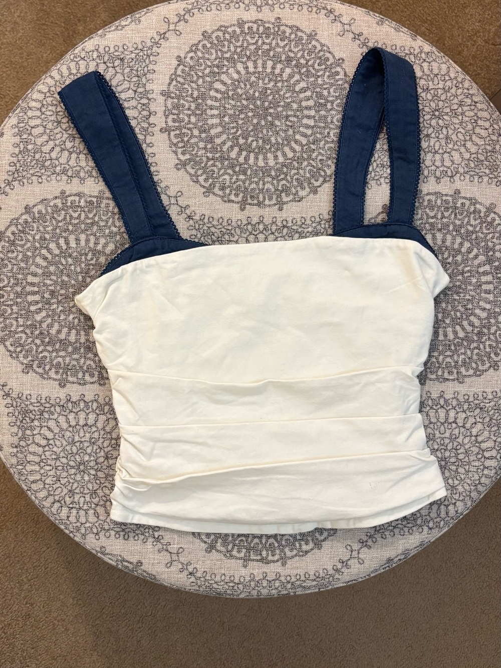Free People Ivory Ruched Top with Navy Contrast Straps Size S NWOT